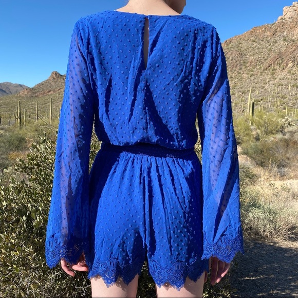 LULU’S | Romper | Size S | Cobalt Blue | Wide Sleeves, Lace Details - Picture 3 of 6